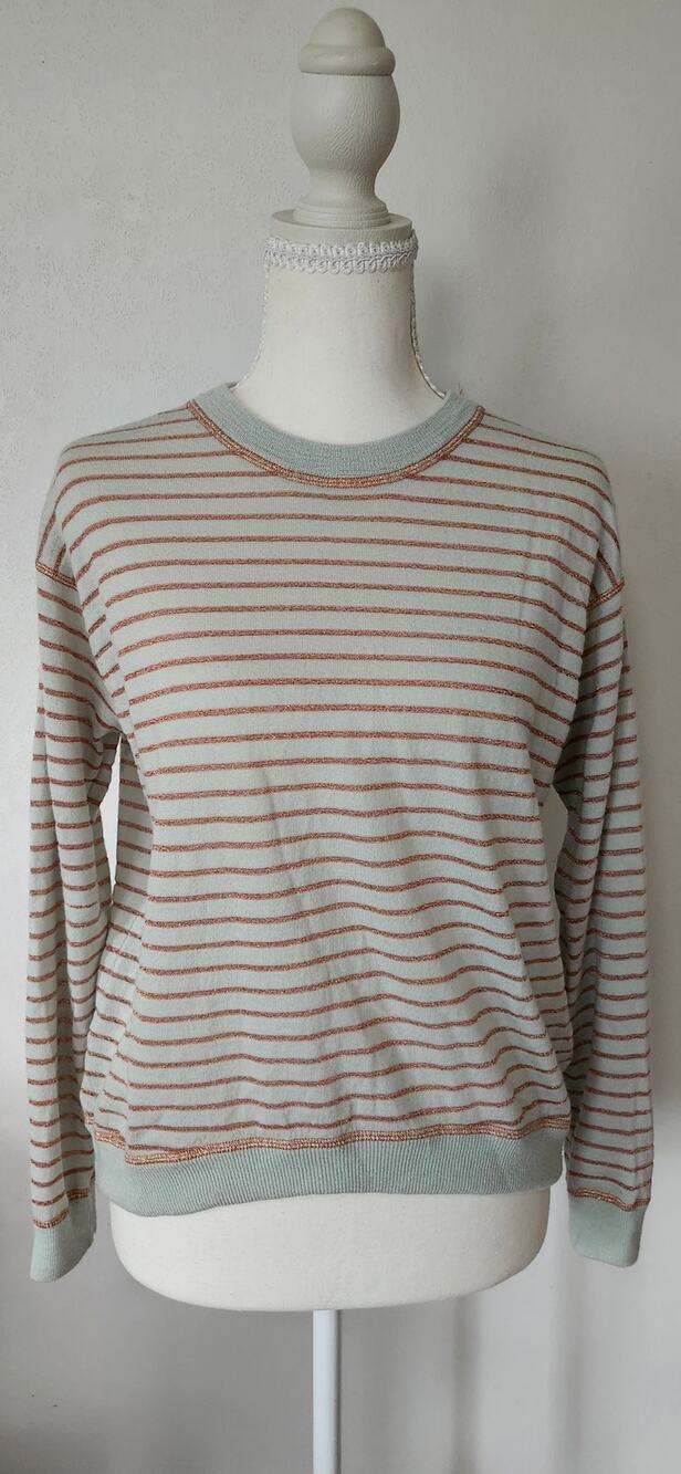 J.Crew Merino Wool Blend Metallic Striped Sweater Small Sage Green Crew